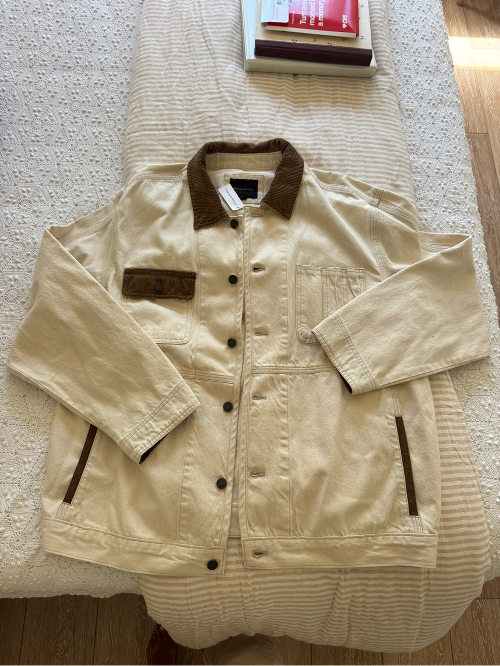 Banana Republic Cream Canvas Jacket with Brown Corduroy Collar